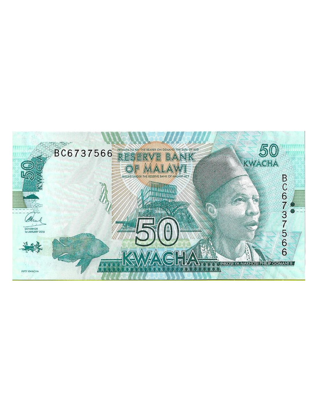 Banknot Malawi 50 Kwacha 2016 UNC