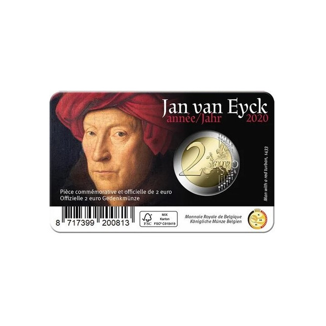 Rewers monety Belgia 2 euro 2020 Jan van Eyck wersja francuska