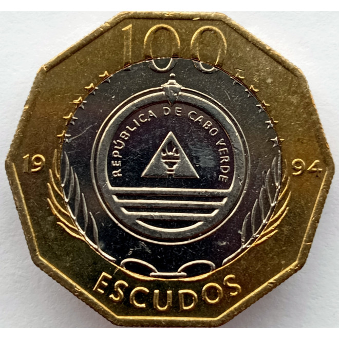 Rewers monety Wyspy Zielonego Przylądka 100 Eskudo 1994 Ptaki Skowronek wyspowy