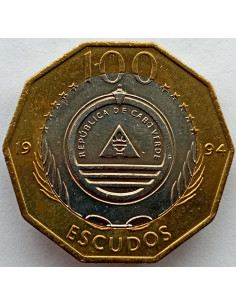 Awers monety Wyspy Zielonego Przylądka 100 Eskudo 1994 Statki Madalan /jasny pierścień/ 2