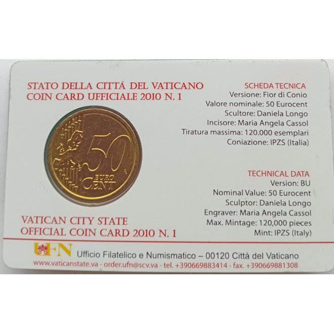 Rewers monety Watykan 50 Euro Cent 2010