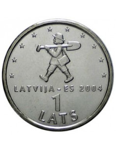 Awers monety Łotwa 1 Łat 2004 Spriditis z łopatą 2