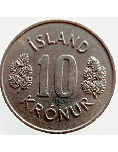 Rewers monety Islandia 10 Koron 1977 herb