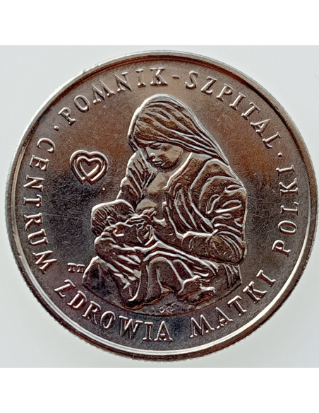 Awers monety 100 Złotych Pomnik Szpital Centrum Zdrowia Matki Polki