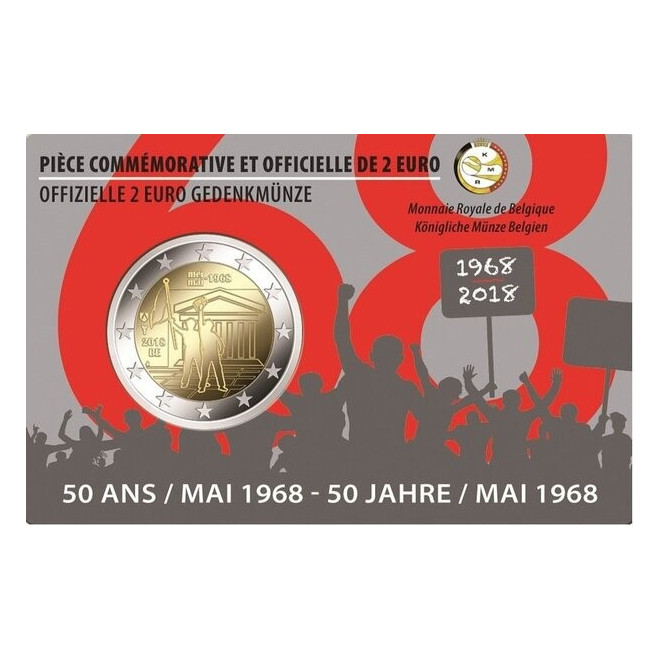 Awers monety Belgia 2 euro 2018 50 rocznica buntu studenckiego z maja 1968 r. wersja francuska