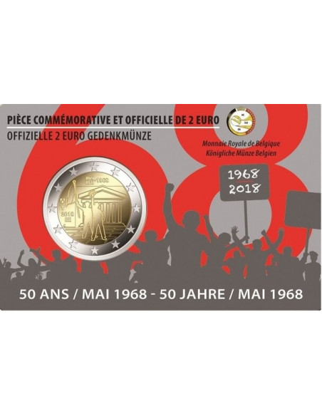 Awers monety Belgia 2 euro 2018 50 rocznica buntu studenckiego z maja 1968 r. wersja francuska