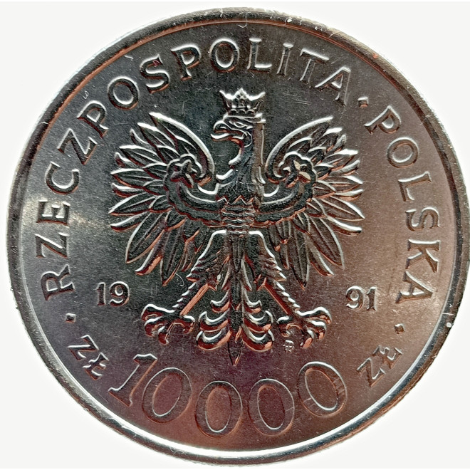 Rewers monety 10 000 Złotych 1991 200. rocznica Konstytucji 3 Maja
