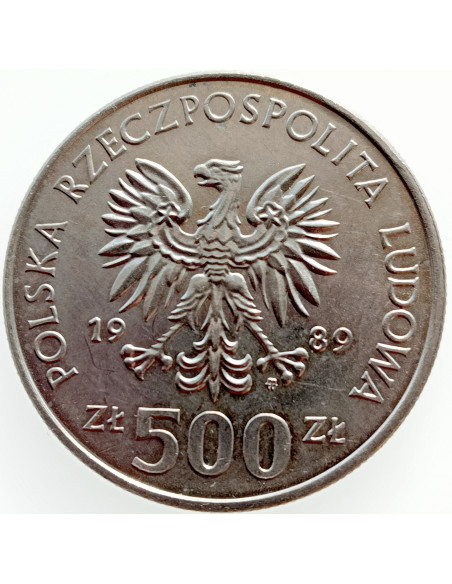 Rewers monety 500 Złotych 1989 50 rocznica Wojny Obronnej