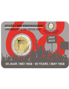 Awers monety Belgia 2 euro 2018 50 rocznica buntu studenckiego z maja 1968 r. wersja niderlandzka