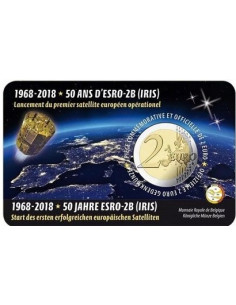 Awers monety Belgia 2 euro 2018 50 rocznica wystrzelenia satelity ESRO2B wersja niderlandzka 2