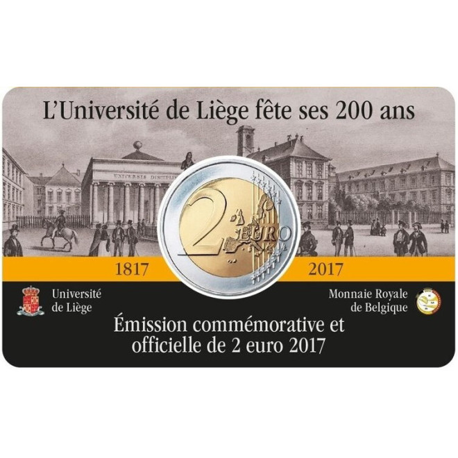 Rewers monety Belgia 2 euro 2017 200 lat istnienia uniwersytetu w Liege wersja francuska
