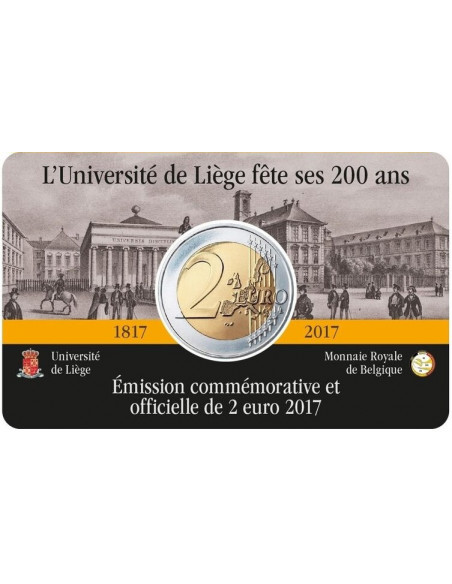 Rewers monety Belgia 2 euro 2017 200 lat istnienia uniwersytetu w Liege wersja francuska