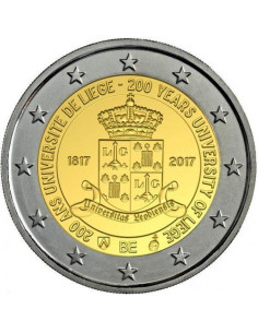 Awers monety Belgia 2 euro 2017 200 lat istnienia uniwersytetu w Liege wersja francuska
