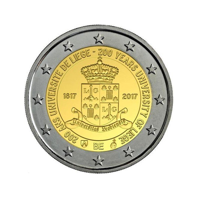 Awers monety Belgia 2 euro 2017 200 lat istnienia uniwersytetu w Liege wersja francuska