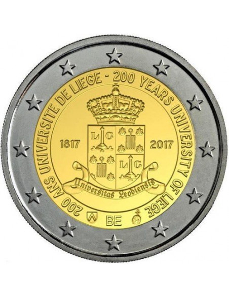 Awers monety Belgia 2 euro 2017 200 lat istnienia uniwersytetu w Liege wersja francuska