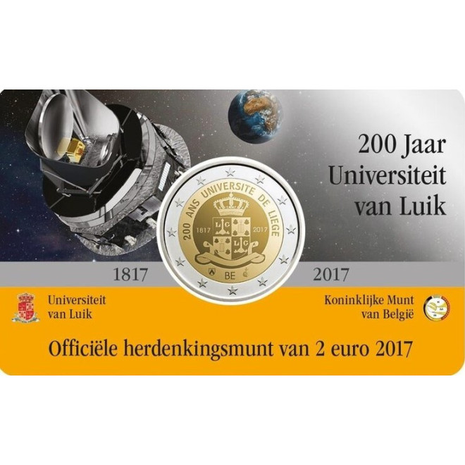 Awers monety Belgia 2 euro 2017 200 lat istnienia uniwersytetu w Liege wersja niderlandzka