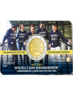 Awers monety Belgia 2 euro 2017 200 lat istnienia uniwersytetu w Gandawie wersja francuska