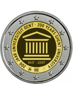 Awers monety Belgia 2 euro 2017 200 lat istnienia uniwersytetu w Gandawie wersja niderlandzka