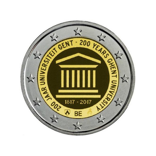 Awers monety Belgia 2 euro 2017 200 lat istnienia uniwersytetu w Gandawie wersja niderlandzka