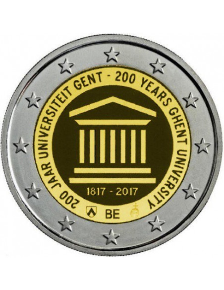 Awers monety Belgia 2 euro 2017 200 lat istnienia uniwersytetu w Gandawie wersja niderlandzka