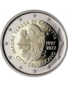 Awers monety Watykan 2 Euro 2022 25. rocznica śmierci Matki Teresy z Kalkuty