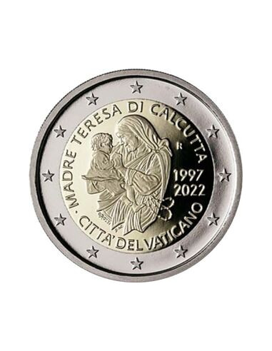 Awers monety Watykan 2 Euro 2022 25. rocznica śmierci Matki Teresy z Kalkuty