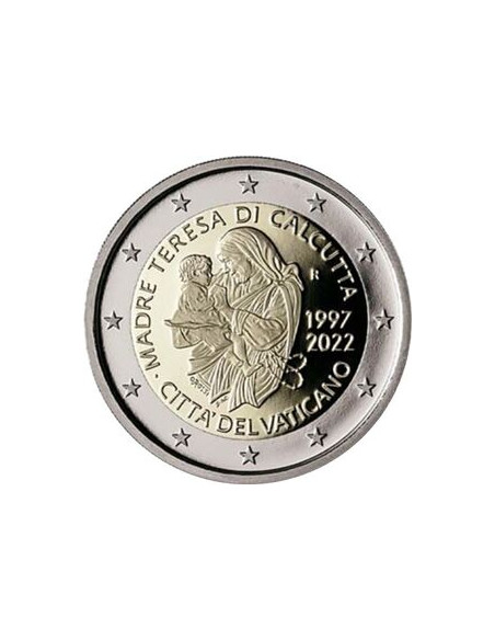 Awers monety Watykan 2 Euro 2022 25. rocznica śmierci Matki Teresy z Kalkuty