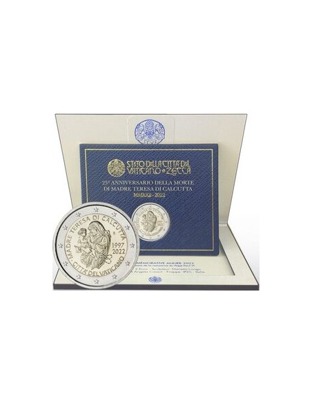 Rewers monety Watykan 2 Euro 2022 25. rocznica śmierci Matki Teresy z Kalkuty