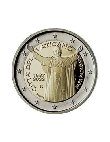 Awers monety Watykan 2 Euro 2022 125. rocznica urodzin papieża Pawła VI