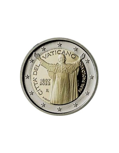 Awers monety Watykan 2 Euro 2022 125. rocznica urodzin papieża Pawła VI