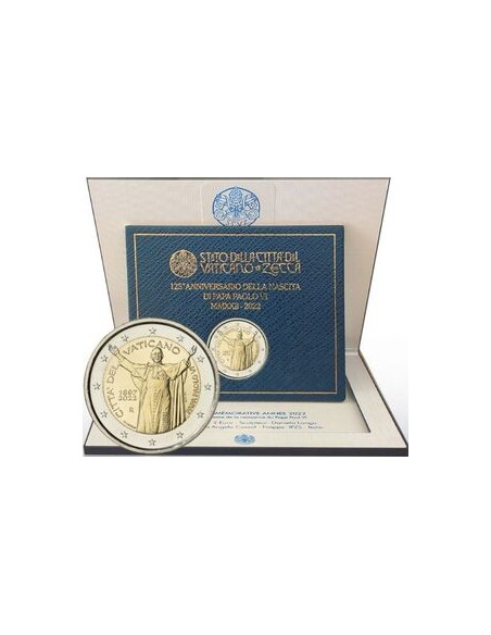 Rewers monety Watykan 2 Euro 2022 125. rocznica urodzin papieża Pawła VI
