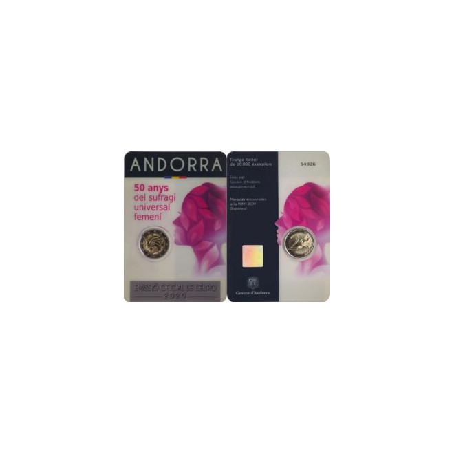 Rewers monety Andora 2 euro 2020 50‑lecie powszechnych praw wyborczych dla kobiet