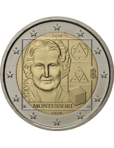 Awers monety Włochy 2 euro 2020 150 rocznica urodzin Marii Montessori