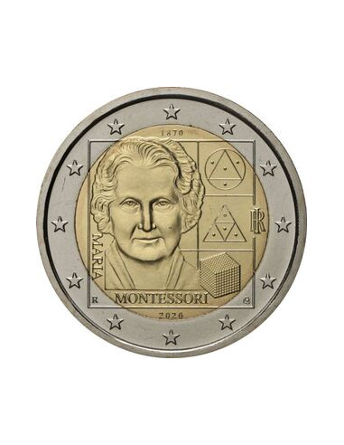 Awers monety 2 euro 2020 150 rocznica urodzin Marii Montessori