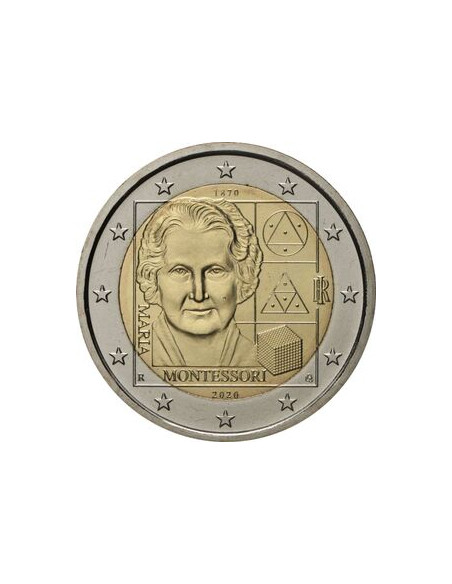 Awers monety Włochy 2 euro 2020 150 rocznica urodzin Marii Montessori
