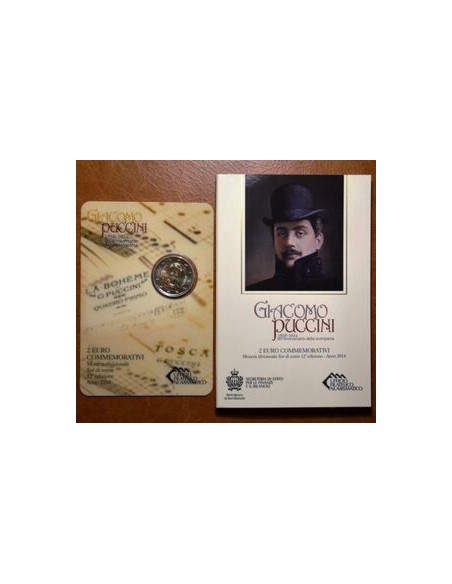 Rewers monety San Marino 2 euro 2014 90 rocznica śmierci Giacoma Pucciniego