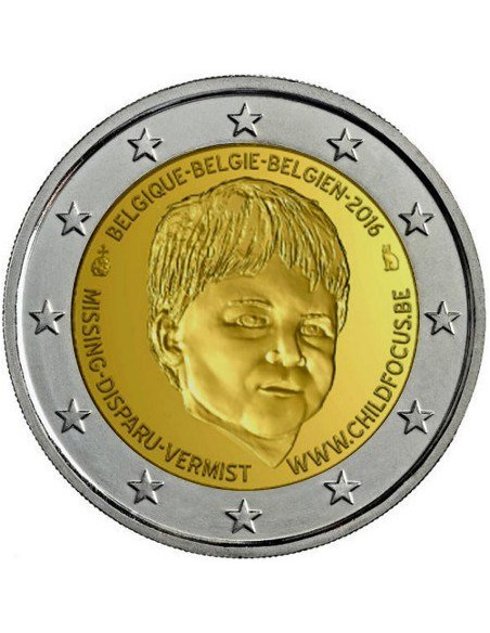 Awers monety Belgia 2 euro 2016 Belgijska fundacja dla dzieci zaginionych i krzywdzonych