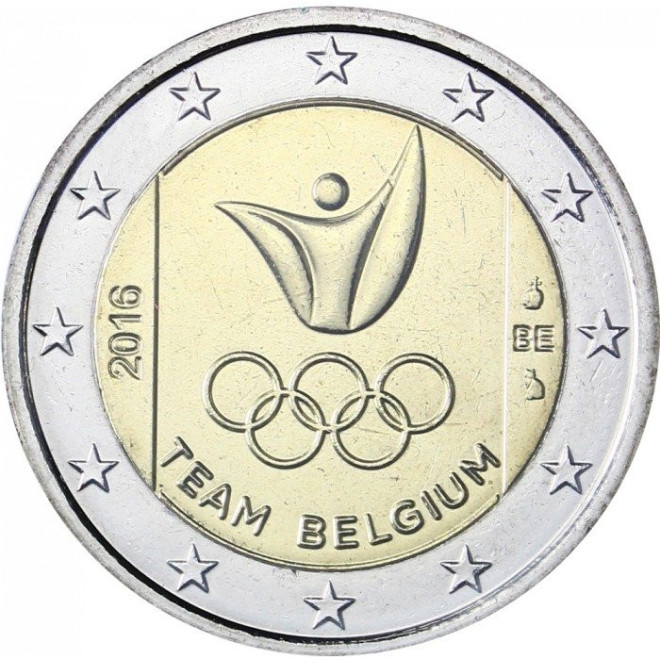 Awers monety Belgia 2 euro 2016 Belgijska drużyna letnich igrzysk olimpijskich Rio de Janeiro 2016