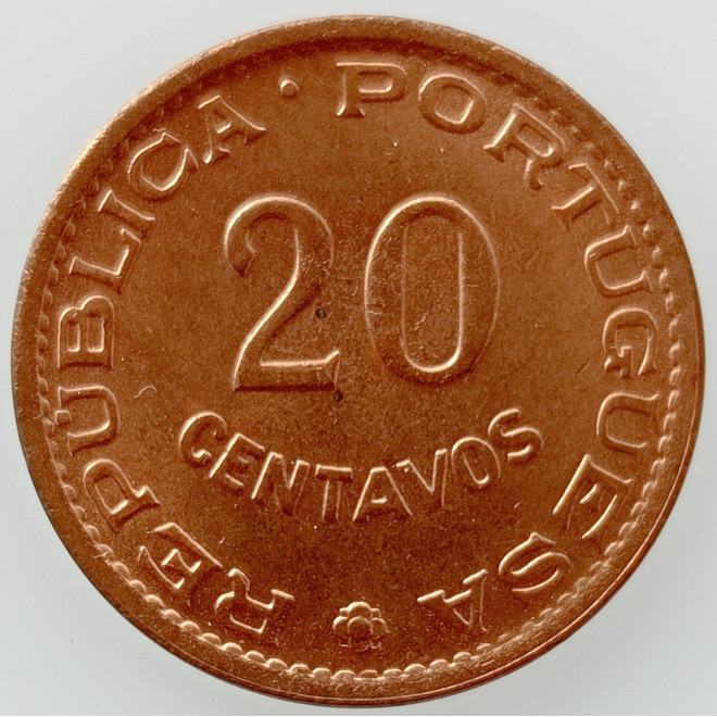 Rewers monety Timor Wschodni 20 Centavo Timoru Portugalskiego 1970