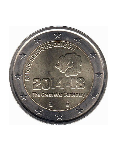 Awers monety Belgia 2 euro 2014 I Wojna Światowa
