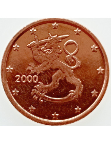Awers monety 1 Euro Cent 2000 Lew Heraldyczny Herbu Finlandii