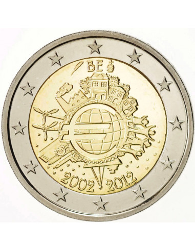 Awers monety 2 euro 2012 10lecie banknotów i monet euro Belgia