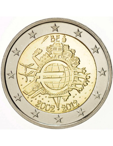 Awers monety Belgia 2 euro 2012 10lecie banknotów i monet euro Belgia