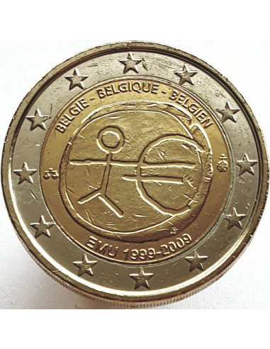 Awers monety 2 euro 2009 10lecie wprowadzenia systemu euro Belgia