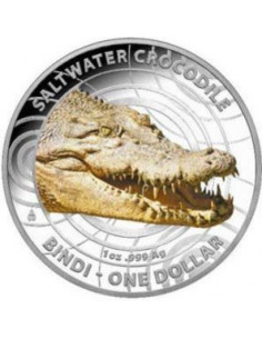 Awers monety Australia 1 Dolar 2013 Krokodyl morski Bindi Kolorowana