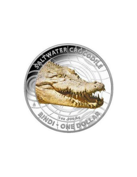 Awers monety Australia 1 Dolar 2013 Krokodyl morski Bindi Kolorowana
