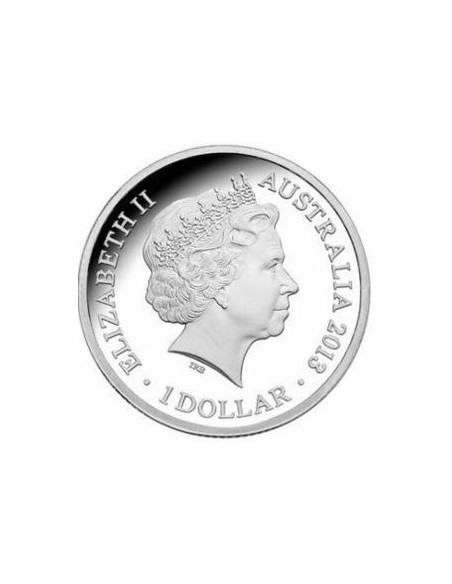 Rewers monety Australia 1 Dolar 2013 Krokodyl morski Bindi Kolorowana