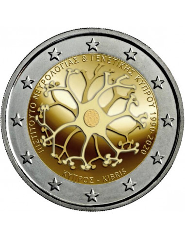 Awers monety 2 euro 2020 30 lat Cypryjskiego Instytutu Neurologii i Genetyki