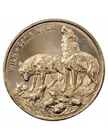 Awers monety 2 zł 1999 Zwierzęta świata: Wilk łac. Canis lupus