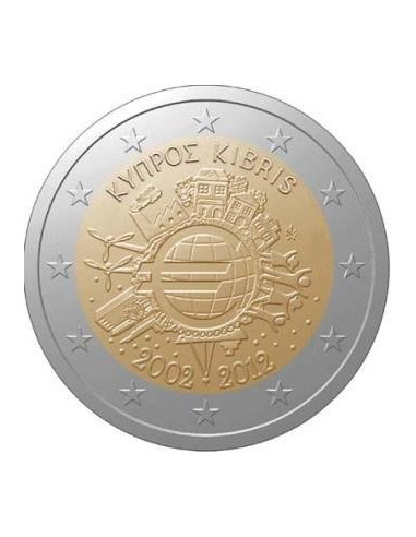 Awers monety Cypr 2 euro 2012 10lecie banknotów i monet euro Cypr